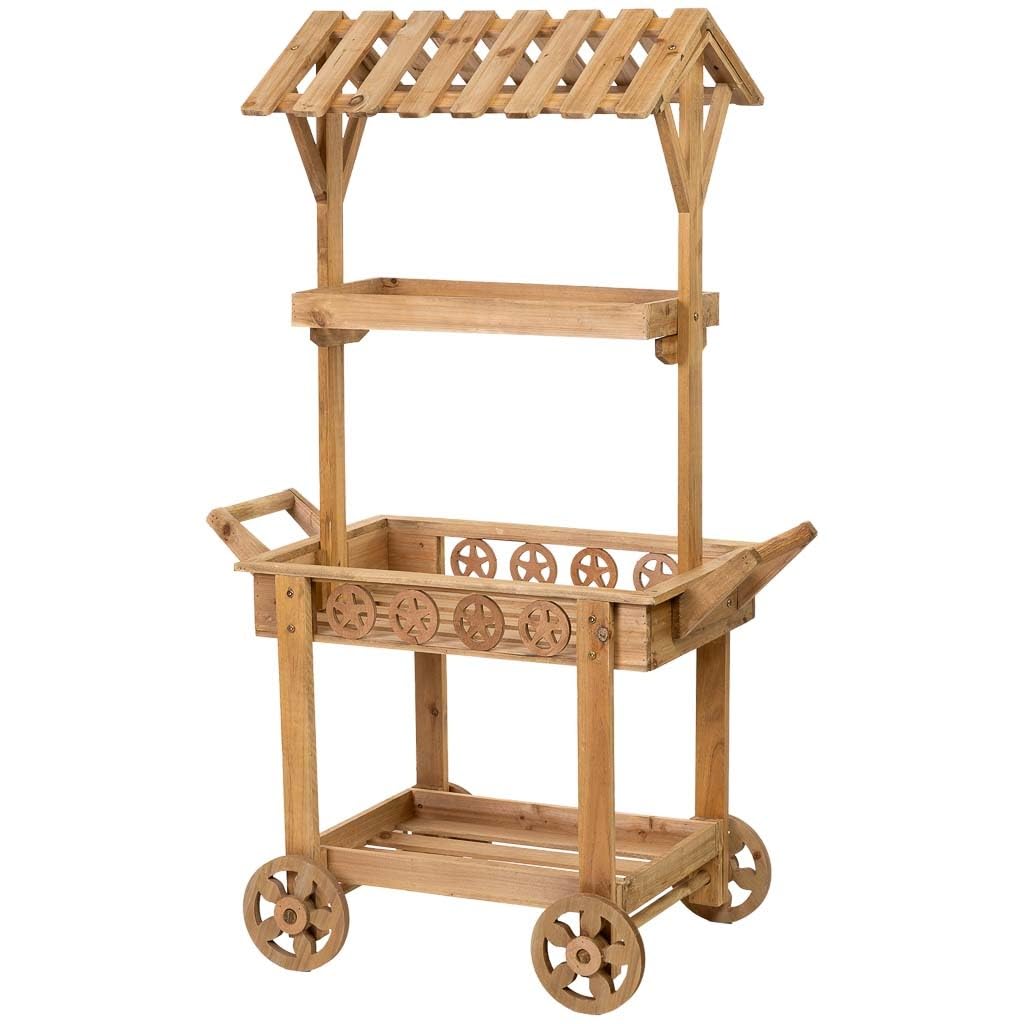WANDERLUST DECO Carro expositor-estantería de madera con 3 bandejas 90x47x137h cm
