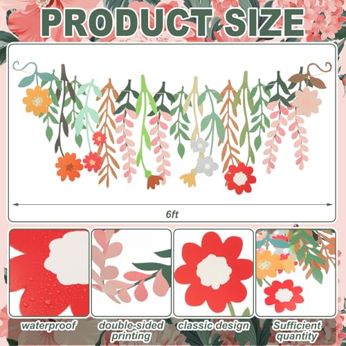 Image of Yeaqee 2 Pcs Flower Banner Garland Cute Double-Sided Waterproof Spring Floral Birthday Party Decoration Paper Backdrop for Wedding Baby Shower(Wildflower,Colorful)