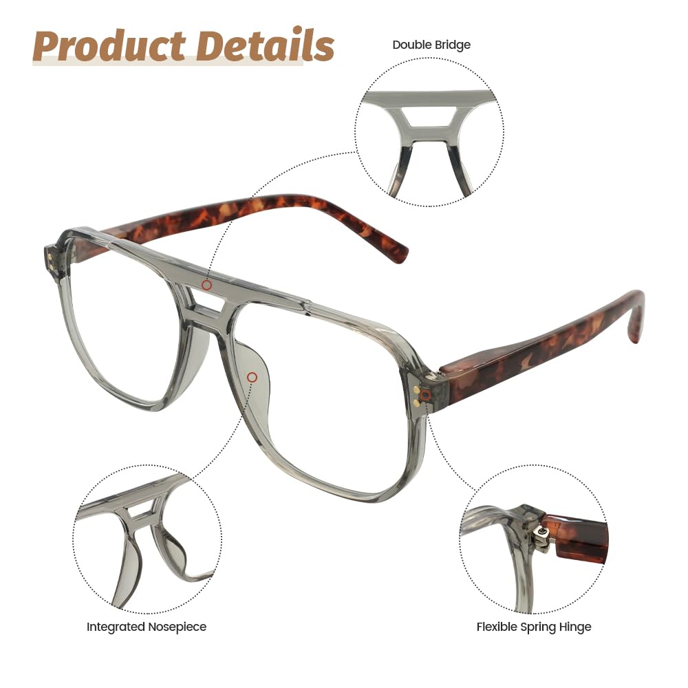 Lot de 3 Lunettes de Lecture Aviateur Homme avec Lumière Bleue Lunettes de Lecture Rétro pour Ordinateur 1.5 Gris Caravane Noir Grande