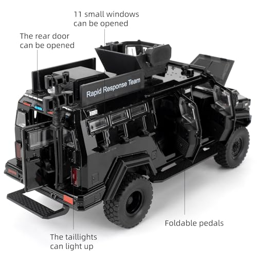 LOVEPOSELY Compatible for 1:24 Saber-Toothed Tiger Alloy Armored Car Model, Collectible Diecast Armoured Explosive Protected Vehicle Toy, Pull Back Toy Car with Sound and Light for Adult Kids (Black) - Image 3