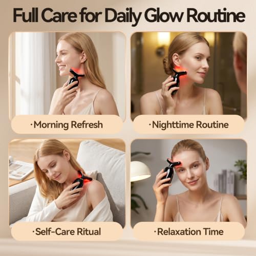 Image of Micro-Current Facial Beauty Device, Red Light Therapy for Face and Neck with Vibration, 3 Color LED Mode Face Massager for Treat Facial Wrinkles and Skin Care - FDA Cleared (Black)