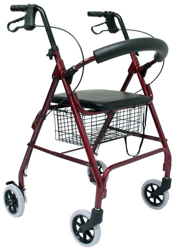 Karman Healthcare R-4600-BD Aluminum Rollator with Standard Seat Height, Burgundy, 6
