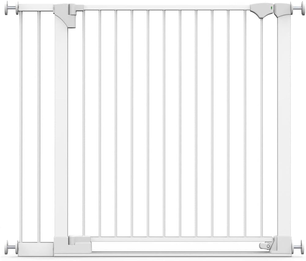 Safetots Puerta De Seguridad SafeStep, Blanca, 110cm - 117cm, Puerta de Seguridad Extra Baja, Puerta Extra Ancha de 81cm, Puerta Extra Ancha para Escaleras Pasillos y Puertas Bebés y Niños Pequeños