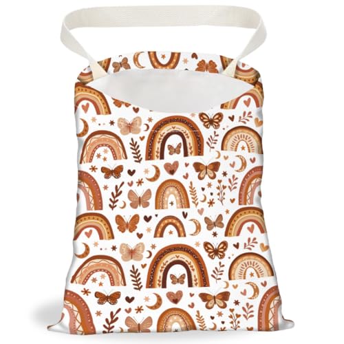 Image of Bohemia Rainbow Car Trash Bag Hanging Car Garbage Bag with Snap Buttons Cute Car Back Seat Trash Bag Portable Garbage Can for Car Interior Hanging Car Accessories Travel Camping
