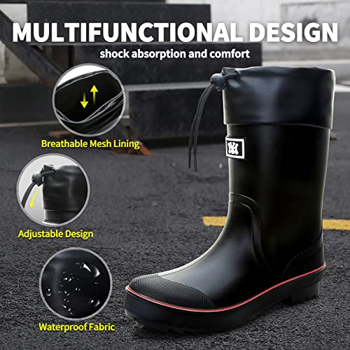 HSBDNZQ Rain Boots for Men, Waterproof Mens Rubber Boots with PVC Unique Design, Comfort Lightweight Work Mud Boots, Resistant Durable Slip Garden Boots for Farming Gardening Fishing2