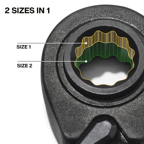 Image of KLEIN TOOLS 68216M 4-in-1 Reversible Ratchet Wrenches Set, 2-Piece, Eight Metric Hex Sizes, 8mm x 10mm, 12mm x 13mm, 14mm x 15mm, and 17mm x 19mm Box Wrench Set, 90-Tooth Ratchet, Pass-Through Design