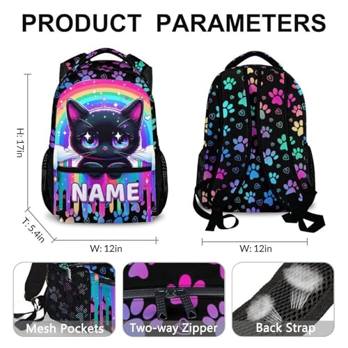 Kids Backpack for School, Personalized Cat Backpacks for Girls 6-8, Kids Back to School Supplies, 17 Inch Cute Leisure Animal Bookbag for Travel Preschool Elementary Kindergarten2