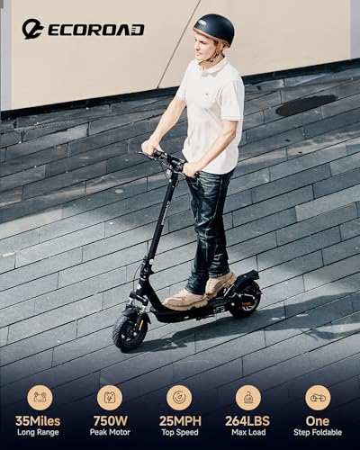 Image of ECOROAD Electric Scooter for Adults, 750W Motor & 25 MPH & 30-35 Miles Long Range, 8.5&10 inch Tires with Dual Suspension, Foldable Commuting E Scooter with App Control