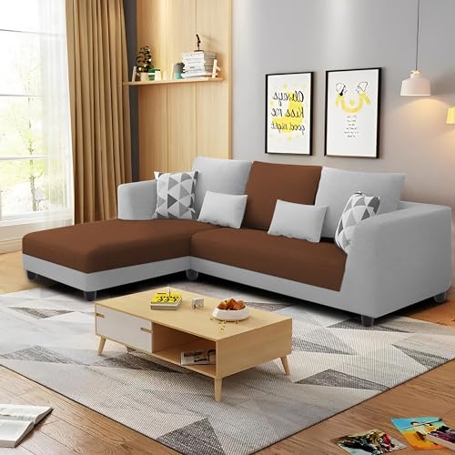 Image of Galib LHS 4 Seater L Shape Sofa Set for Living Room (Brown Grey Fabric) Premium Fabric Sofa