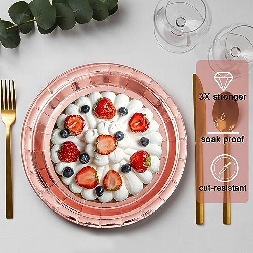 Image of Rose Gold Disposable Paper Plates, 9 Inch Dinner Plates, 50 Count Bulk