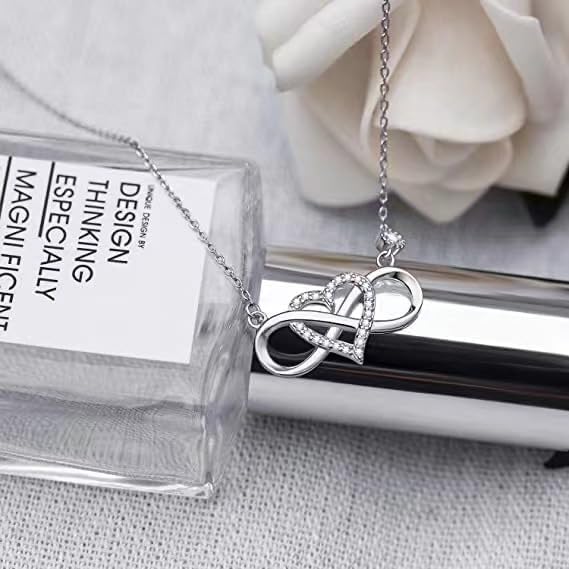 Sterling Silver Infinity Heart Necklace – CZ Crystal Accented Love Pendant for Women, Symbol of Eternal Love & Friendship - Image 2