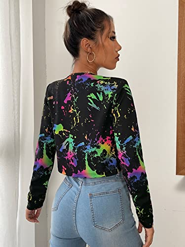 Women's Jackets Fashion Splash Ink Print Open Front Blazer Jackets & Coats (Color : Multicolor, Size : X-Small)2