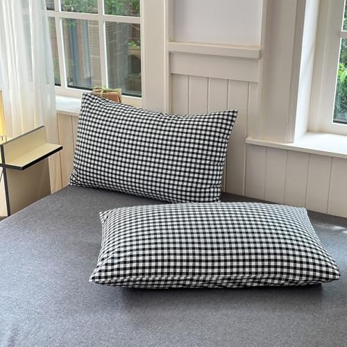 Image of LifeTB Black Gingham Comforter Full Size Boho Plaid Checkered Pattern Comforter Geometric Grid Plaid Printed Bedding Comforter Set with 2 Pillowcases Fluffy Bed Luxury Soft Gingham Bedding Set Full