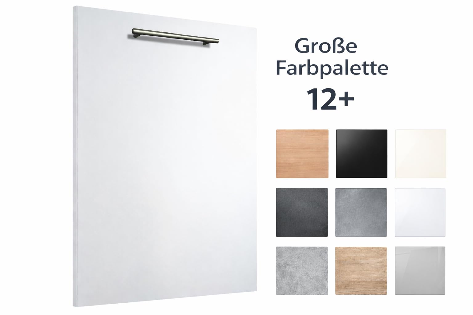 Geschirrspülerfront/Blende – 19 mm MDF – für vollintegrierte Spülmaschinen – inkl. Edelstahlgriff – 715×594 mm – Schwarz Hochglanz