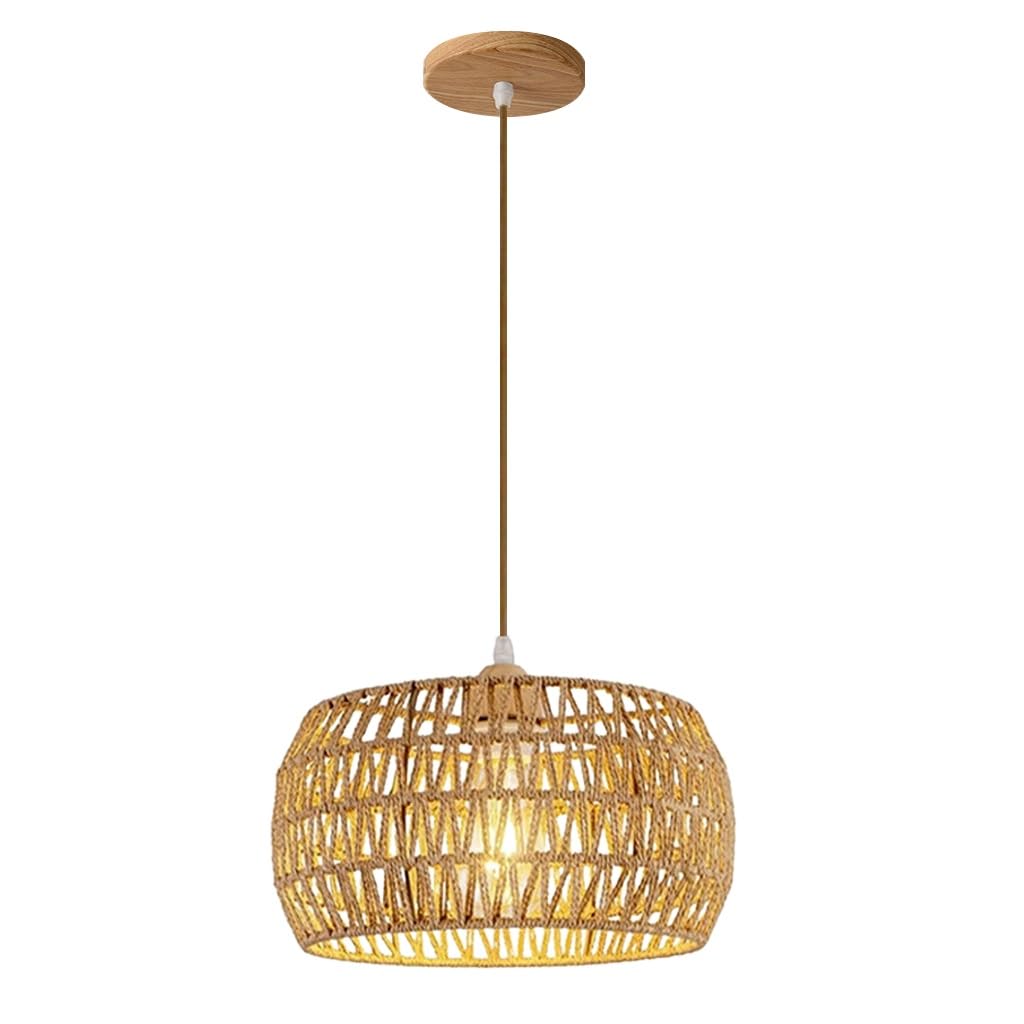 E27 Lampada A Sospensione Rustica Lampadario Rattan Paralume Rattan Lampadario Soggiorno A Sospensione Lampadario Vimini Boho Plafoniera Per Cucina Sala Sala Da Pranzo Camera Da Letto(A)