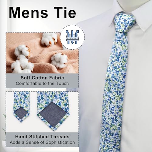 Image of Luckyvestir Ties for Men, Sage Green Cotton Floral Tie 2.76 inch Flower Printed Men's Neckties for Wedding /Groomsmen /Suit /Party