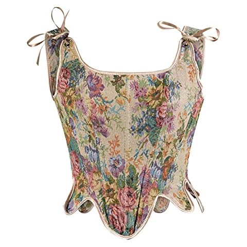 Women Renaissance Corset Medieval Vintage Bustier Lace Up Gothic Court Floral Corset Vest Tank Top Cover