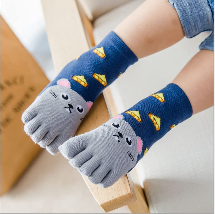 1 Pair Toddler Kids Five Finger Toe Socks Unisex Baby Cartoon Animal Ribbed Knit Non-Slip Socks 3-12 Years3