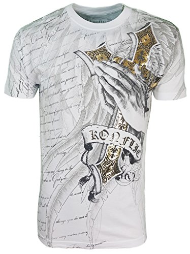 Konflic Men's Praying Hand Crew Neck MMA Muscle T-Shirt White