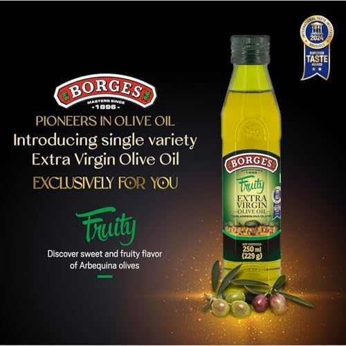 Image of Borges Fruity Extra Virgin Olive Oil - 250 ml | Unrefined & Cold Pressed Oil|Packed in Spain|Sweet & Fruity Flavour