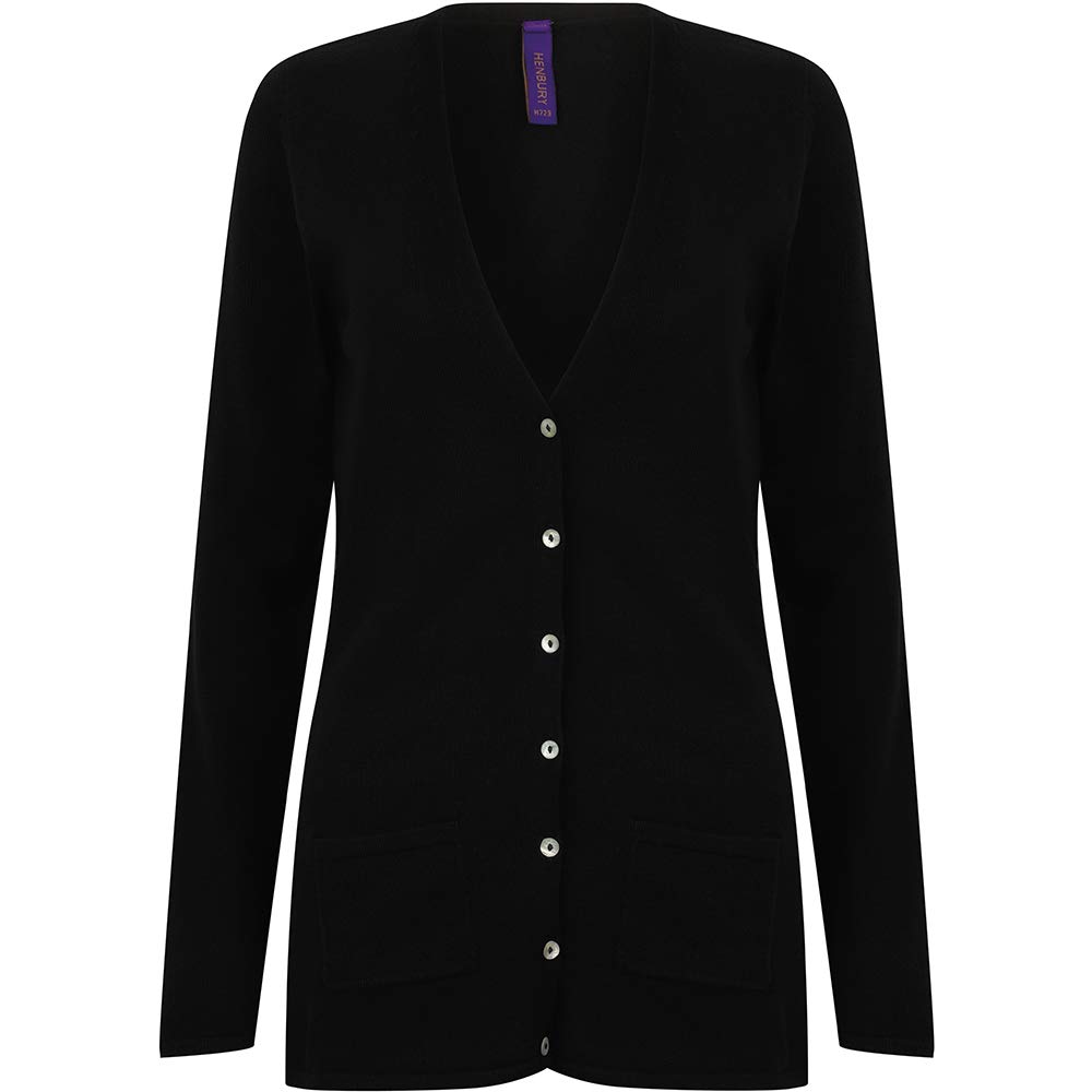 Henbury Ladies/Womens V-Neck Button Fine Knit Cardigan (2XL) (Black)