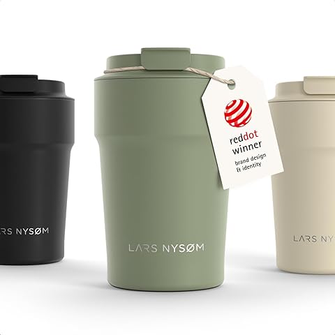 LARS NYSØM Taza térmica café para llevar 380ml | Travel Mug 0,38 L con aislante | Base de silicona antideslizante | Travel Mug de Acero Inoxidable para Café y Té (Sage Green - Powder, 380ml)