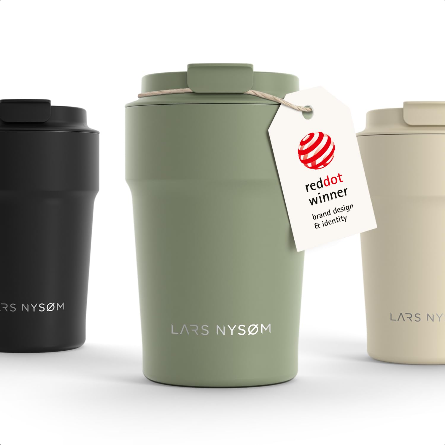 LARS NYSØM Thermo Coffee Mug-to-go 13oz | Travel Mug 0.38 L with Insulation | Silicone Grip Base | Leak Proof Stainless Steel Tumbler for Coffee and Tea on the Go (Sage Green - Powder, 380ml)