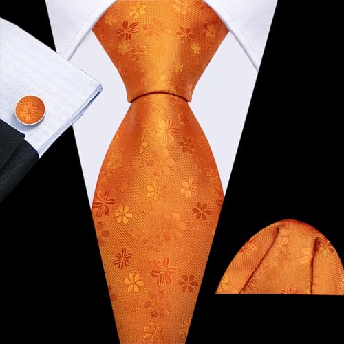 Image of Barry.Wang Men Tie Set Floral Paisley Silk Necktie Pocket Square Cufflinks Formal Wedding Party Business