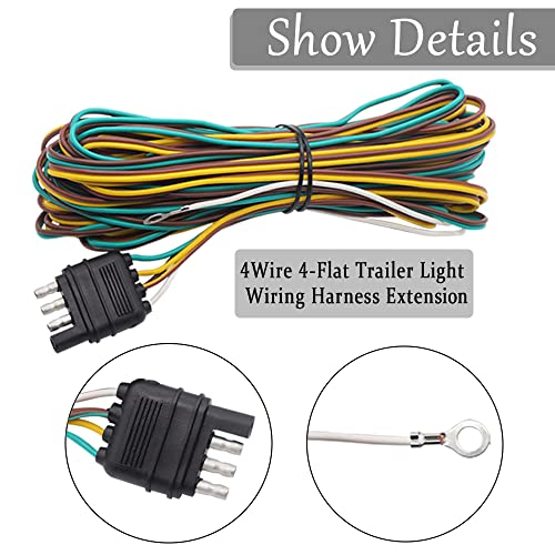 Ruibapa 25 Foot 4 Wire 4-Flat Trailer Light Wiring Harness Extension Kit With 18 Gauge White Ground Wire For Trailers P-O-016 #TOP2
