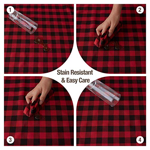 VEEYOO Spillproof Checkered Tablecloth Polyester Stain Resistant Wrinkle Free and Waterproof Table Cloth for Outdoor Picnic,Party, Home Dinner (Rectangle Tablecloth, Black & Red, 60x102 inch)