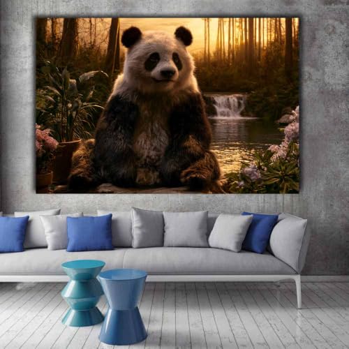 Toile panda sauvage lac pour salon : déco murale multicolore 70x100cm - 2