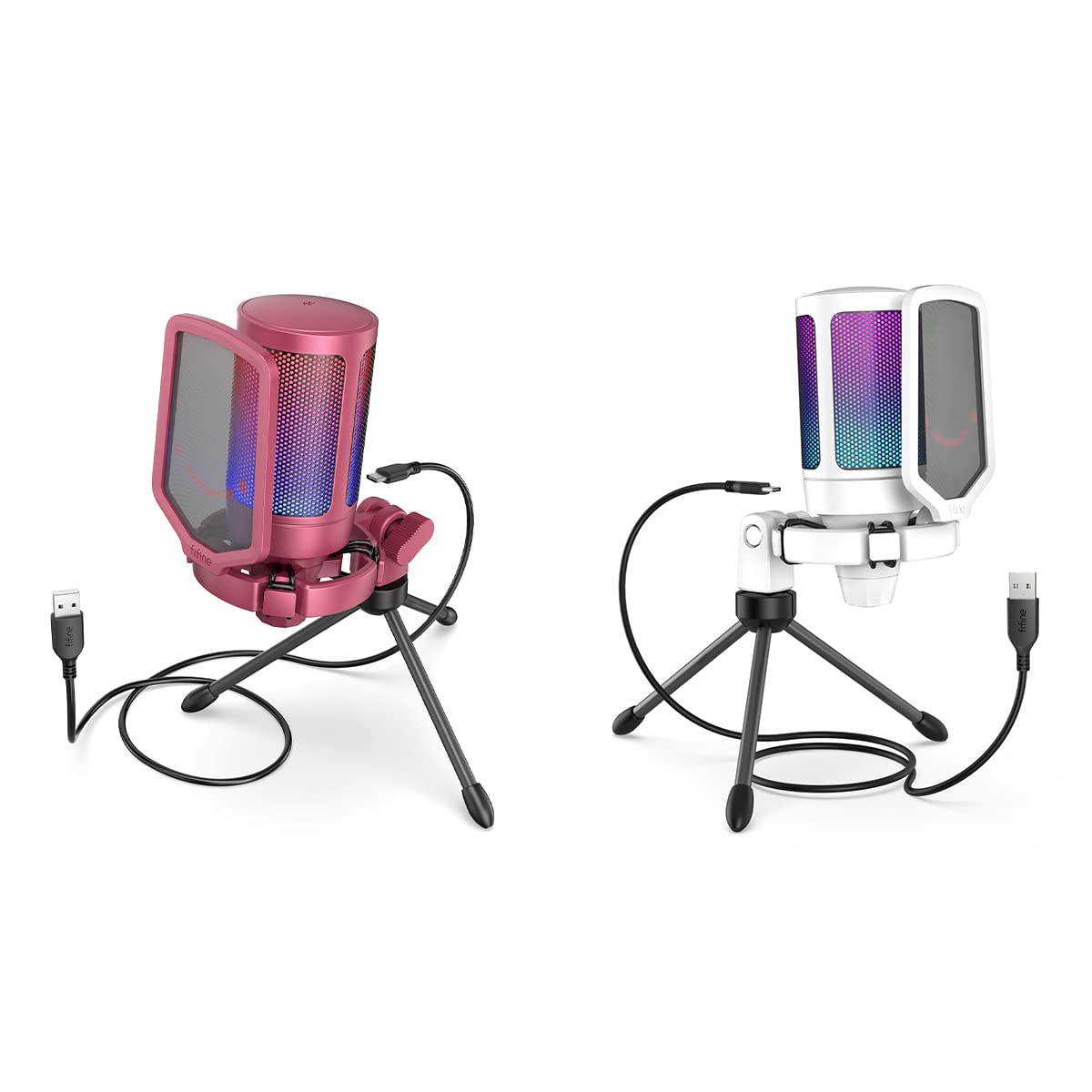 FIFINEUSB Microphone and White Mic,AmpliGame PC Gaming Streaming RGB Microphone Compatible with Computer/PS4/PS5, for Podcasts, TikTok, Game Chat, Home Use-Red/White (A6R+A6W)