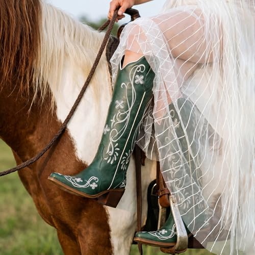 Image of wetkiss Knee High Cowboy Boots for Women, Stable and Comfortable | Western Style,Cowgirl Boots,Versatile,Pull On,Various Occasions,Non-slip Sole,Bohemian Rural Style