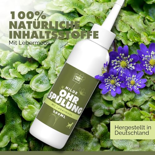 PAW WOW Natürliche Hund-Ohrenspülung 100ml | sanfte Tiefenreinigung & Geruchsschutz mit Lebermoos, Zistrose, Ringelblumen & Schwarzkümmel | 100% natürlich ohne künstliche Zusatzstoffe