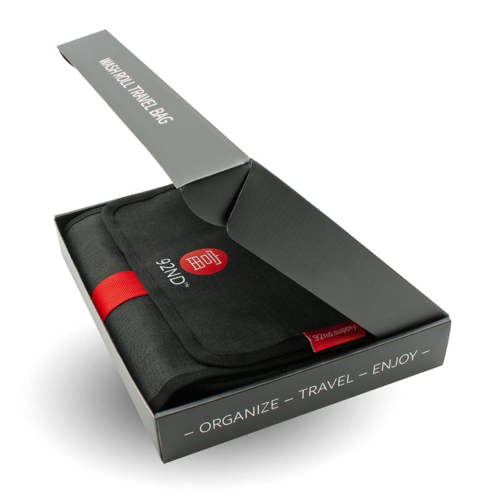 92ND.Supply, Neceser para hombre, neceser para hombre, colgar todos los compartimentos con cremallera, mucho espacio de almacenamiento mediante correas ajustables, cierre de . (gris), Negro , 61 x 27