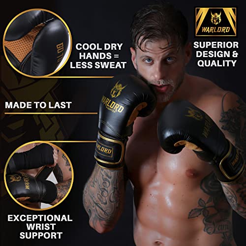 Warlord “Yari” Superior Boxing Gloves Men, Muay Thai Gloves, Mma Gloves, Kickboxing Gloves, Punching Bag Gloves, Boxing Bag, Heavy Bag Gloves, Boxing Equipment, Pre Workout Sets (Black/Gold, 14 Oz) #TOP1