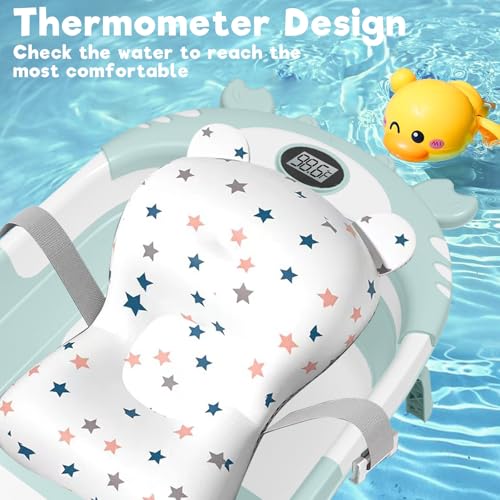 Miniatura 3 de Vautvis Bañera De Bebé Plegable Para Bebés, Bañera Para Bebés Con Termómetro Y Alfombrilla De Baño Verde