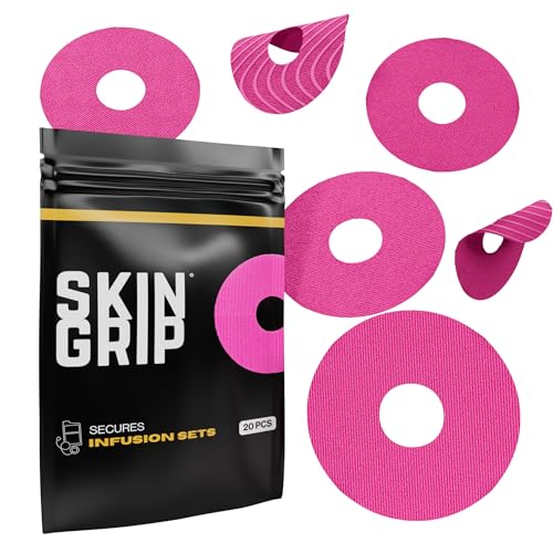 Image of Skin Grip Universal Adhesive Patches for CGM and Insulin Pumps with Cutout (20-Pack), 0.8-Inch Hole, Waterproof & Sweatproof for 10-14 Days, Glucose Monitor Patch, Diabetic Sensor Cover, Pink