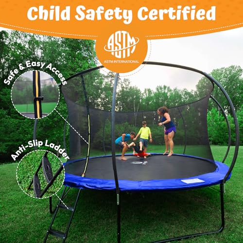 Image of JUMPZYLLA Trampoline Outdoor 8FT 10FT 12FT 14FT 15FT 16FT with Enclosure, Non-Slip Ladder & Anti-Rust Coated Frame, ASTM Approved Recreational Backyard Large Trampoline with Net for Kids & Adults