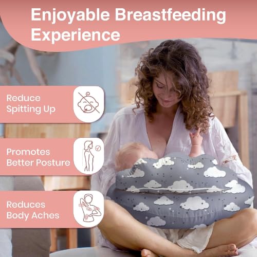 Image of Nursing Pillow - Breastfeeding Pillows with Security Fence for Enhanced Support & Comfort - Removable Cotton Cover, Adjustable Waist Strap, Newborn Essentials Must Haves Baby Registry Search