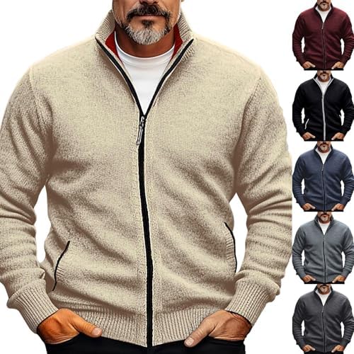 Cardigan Homme D'hiver En Laine - Fermeture éclair, Col Montant, Manches Longues, Pour Loisirs Et Extérieur