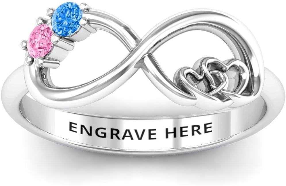 PaulaMax Jewelry Infinity Promise Ring for Her – Custom Engraved Birthstone Ring for Women in Sterling Silver – Personalized 2 Round Birthstones, Sizes 5-9