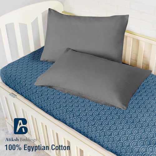 Image of Atiksh Beddings Pack of 2 13x18 Inch Egyptian Toddler Pillow Cases - 100% Soft Cotton, 600 Thread Count with Zip Closure for Small Travel & Nursery Pillowcase Cover, Dark Grey