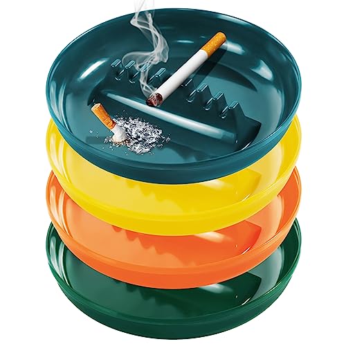 7 Inches Large Size Ashtrays for Cigarettes and Cigars [4 Pack], Smokeless Tabletop Ash Tray Outdoor Ashtray Decor for Patio Home Office Restaurant [Multicolored]