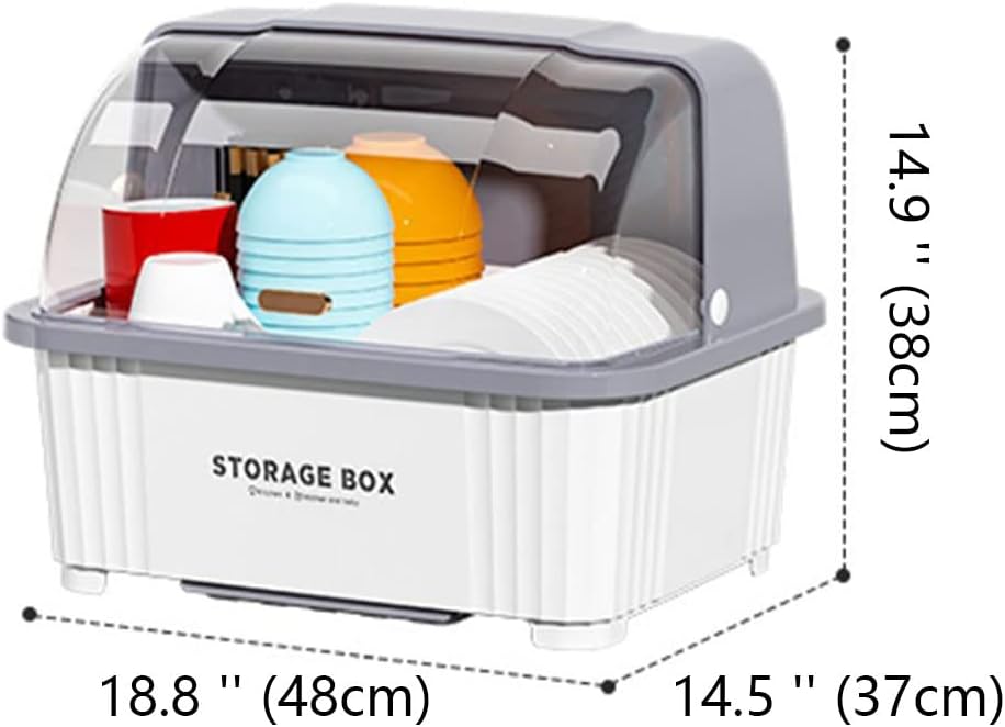 Dish Drying Rack Dish Drying Rack for Kitchen Counter,Pp Plastic Dish Racks with Lid Multifunctional Storage Rack with Drain Tray Large Capacity Dish Drying Racks (Blue_18.8in)