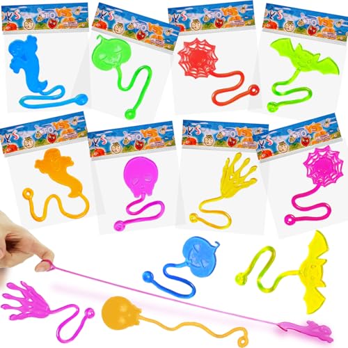 CHHOEAV 36pcs Halloween Party Favors Sticky Hands, Spider Web Skull Bat Stretchy Sticky Toys For Boys Girls, Birthday Party Supplies, Non Candy Halloween Treats Goodie Bag Stuffers