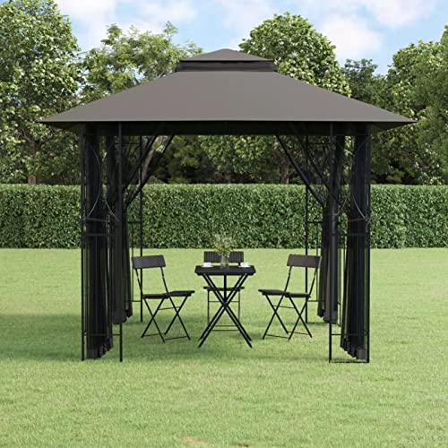 Homgoday Gazebo Gazebo con Pareti Laterali Antracite 300x300x270 cm Acciaio, Tenda di Ricezione Gazebo Gazebo Padiglione Esterno, Tendone per Campeggio, Barbecue