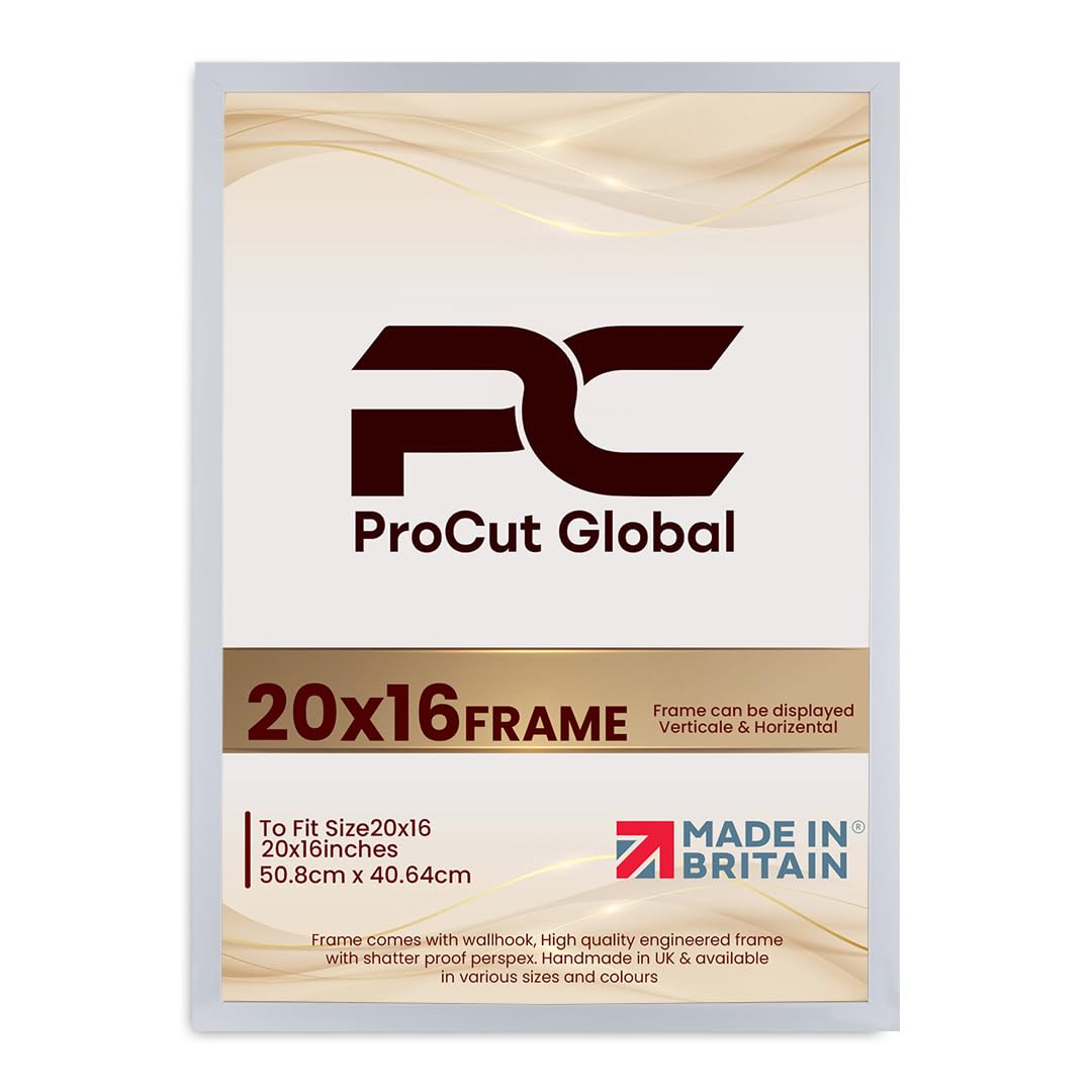 Procut Global 20X16 White Picture Frames - Modern Wooden Photo Frame with Shatterproof Perspex for Wall or Tabletop - Perfect for Posters, Certificates, Prints - Sizes & Colors Available