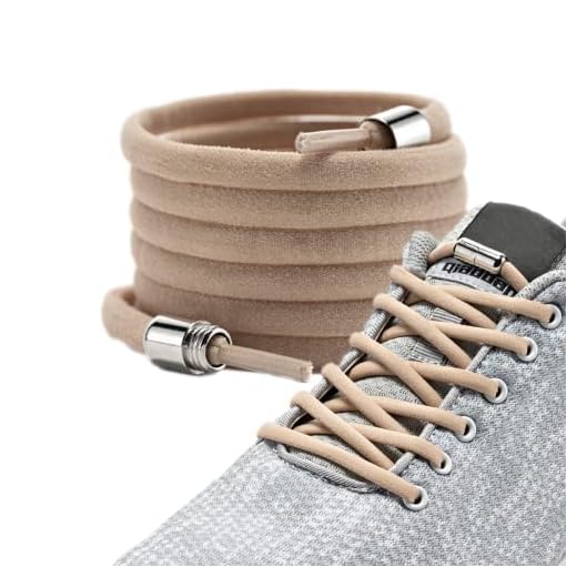 LaceHype - 2 Paar Premium Elastische Schnürsenkel mit Metallkapseln ohne binden - Set für 2 Paar Schuhe - mit Kapseln für Sneaker, Laufschuhe, Sporschuhe (Beige, oval)