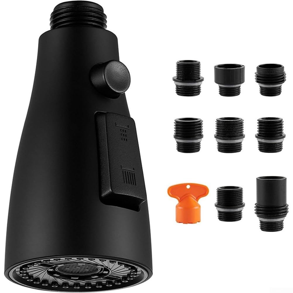 Cabezal para grifo de cocina con adaptadores estandarizados intercambiables negro